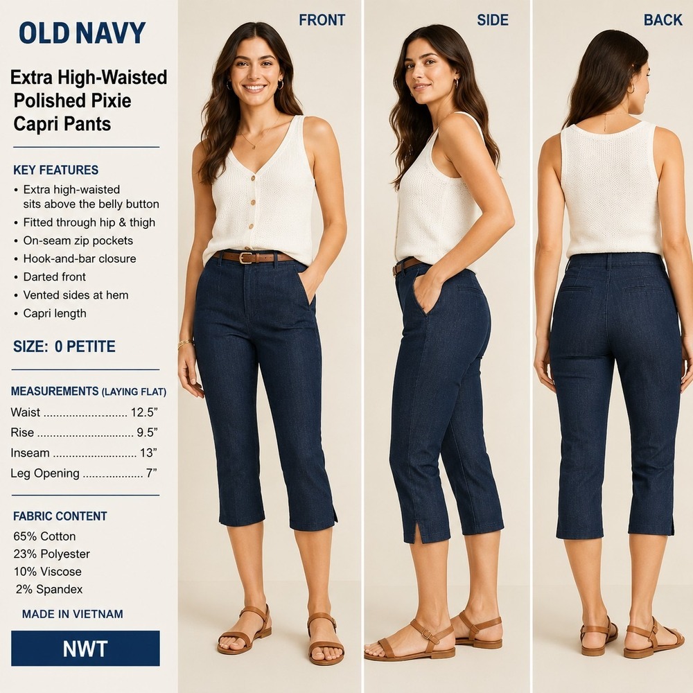 Old Navy Pixie Capri Pants Womens 0 Petite Dark Wash High Rise Stretch NWT